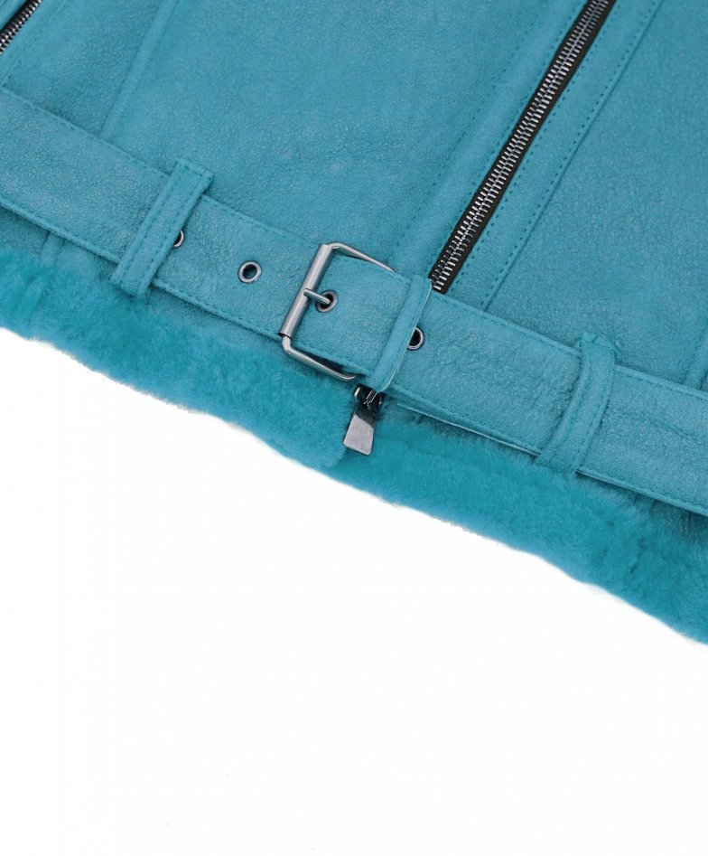 Blouson Mouton Femme Veste Motard Mouton Turquoise Malu D Arienzo