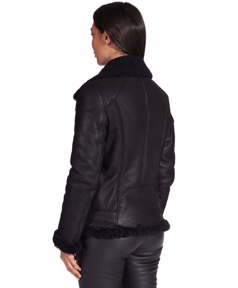 Blouson Mouton Femme Veste Motard Mouton Noir Malu D Arienzo