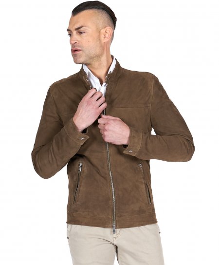 Blouson cuir daim taupe...