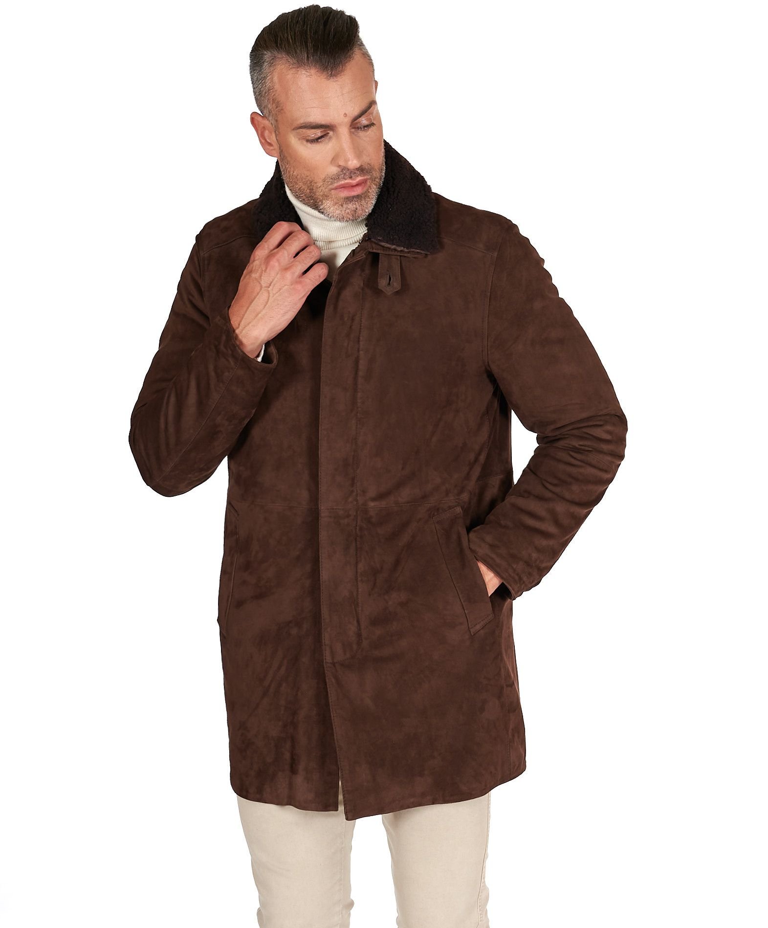 Bouton manteau, cuir, couture, marron