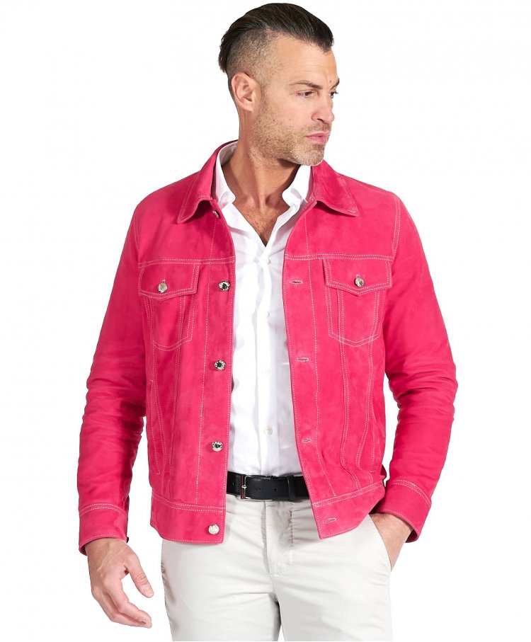 Blouson cuir daim fuchsia...