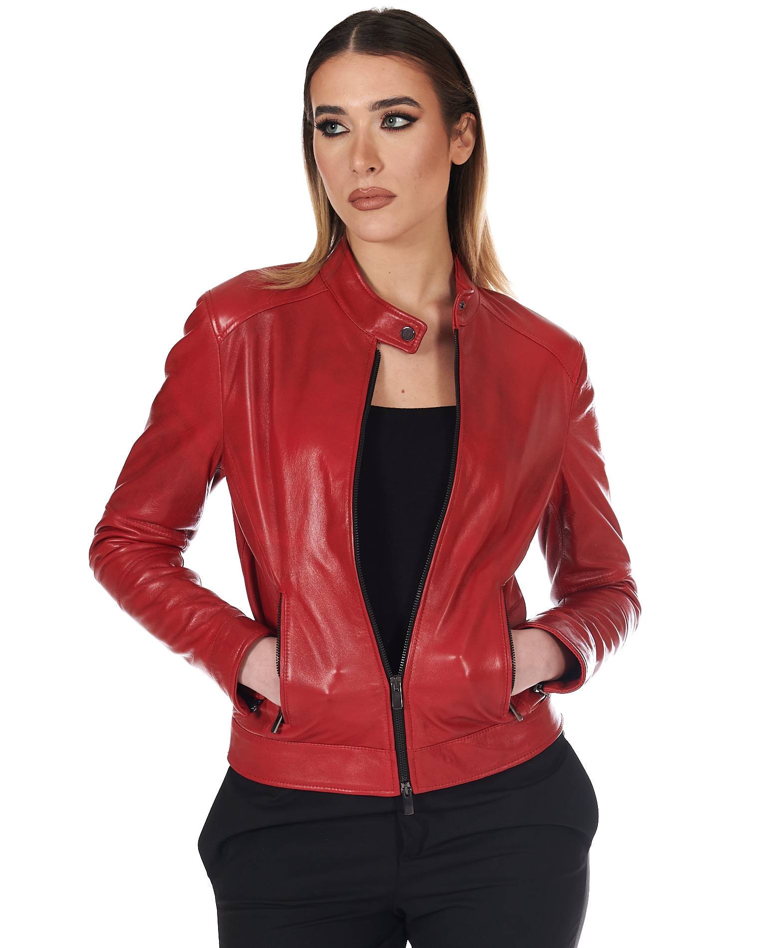 Veste cuir femme rouge fashion