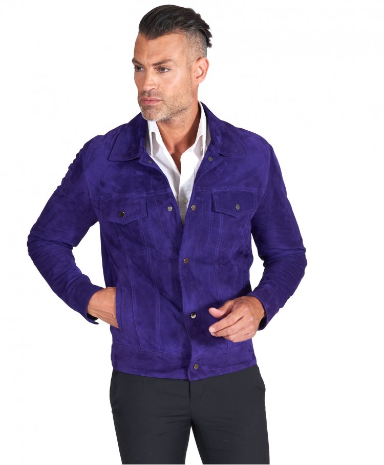 Blouson daim mauve pour...