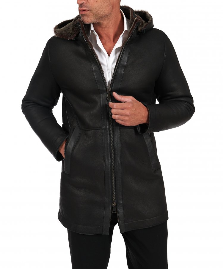 Manteau mouton noir veste...