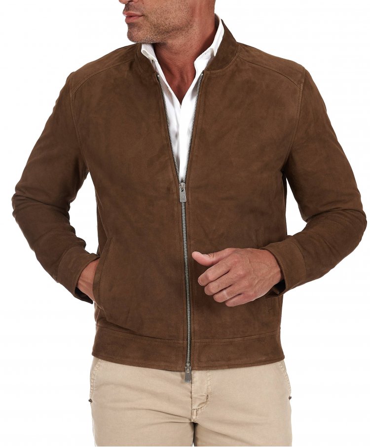 Blouson cuir daim taupe...