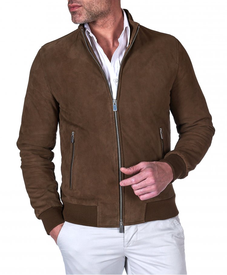 Blouson bomber cuir taupe...