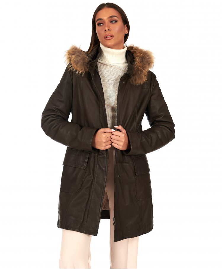 Manteau cuir marron foncé...