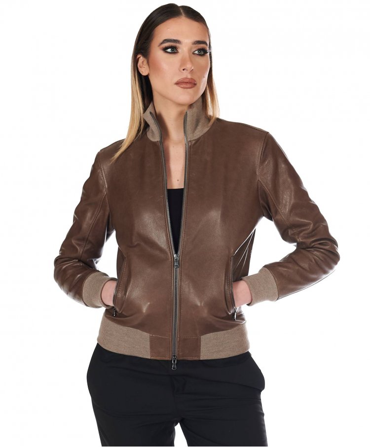 Veste cuir taupe blouson...