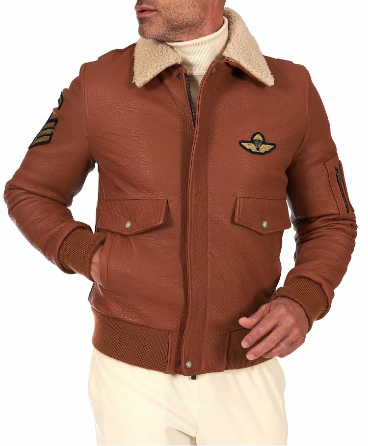 Blouson cuir grainé cognac...