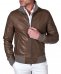 Taupe Vintage leather bomber jacket with high wool collar