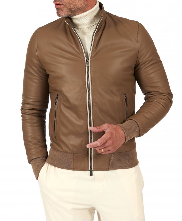 Blouson bomber cuir taupe...