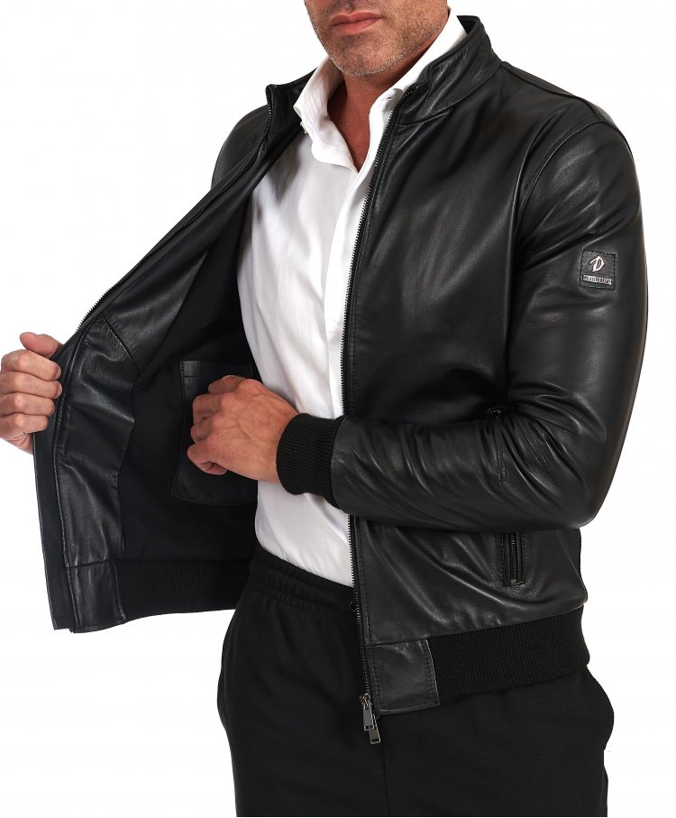 Blouson cuir noir bomber...