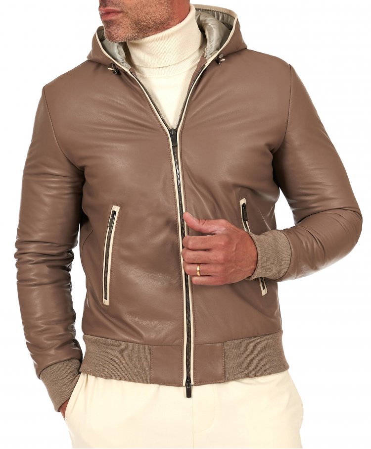 Blouson bomber cuir taupe...