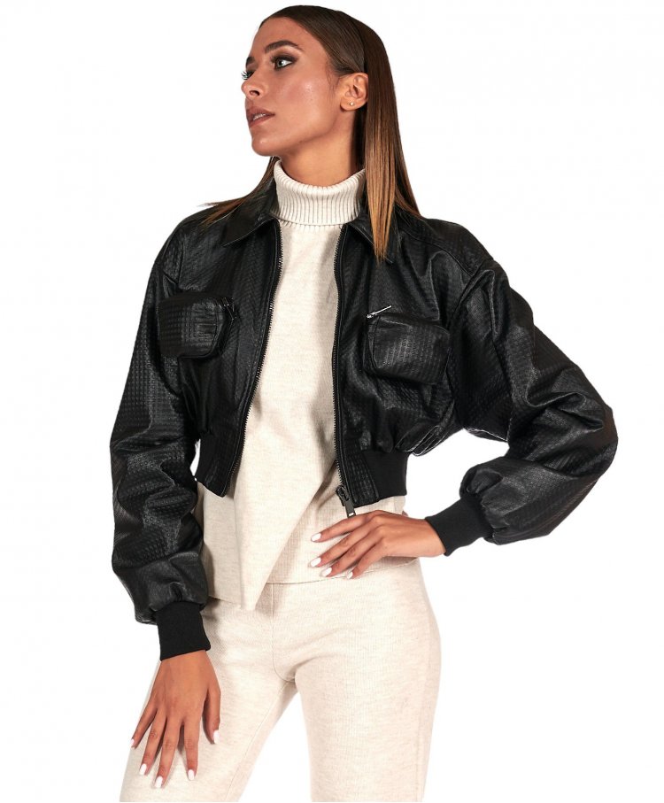 Blouson bomber en cuir noir...