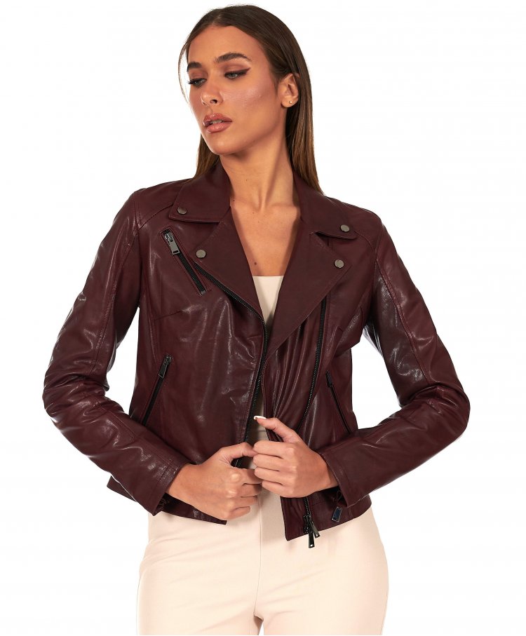 Veste cuir bordeaux blouson...