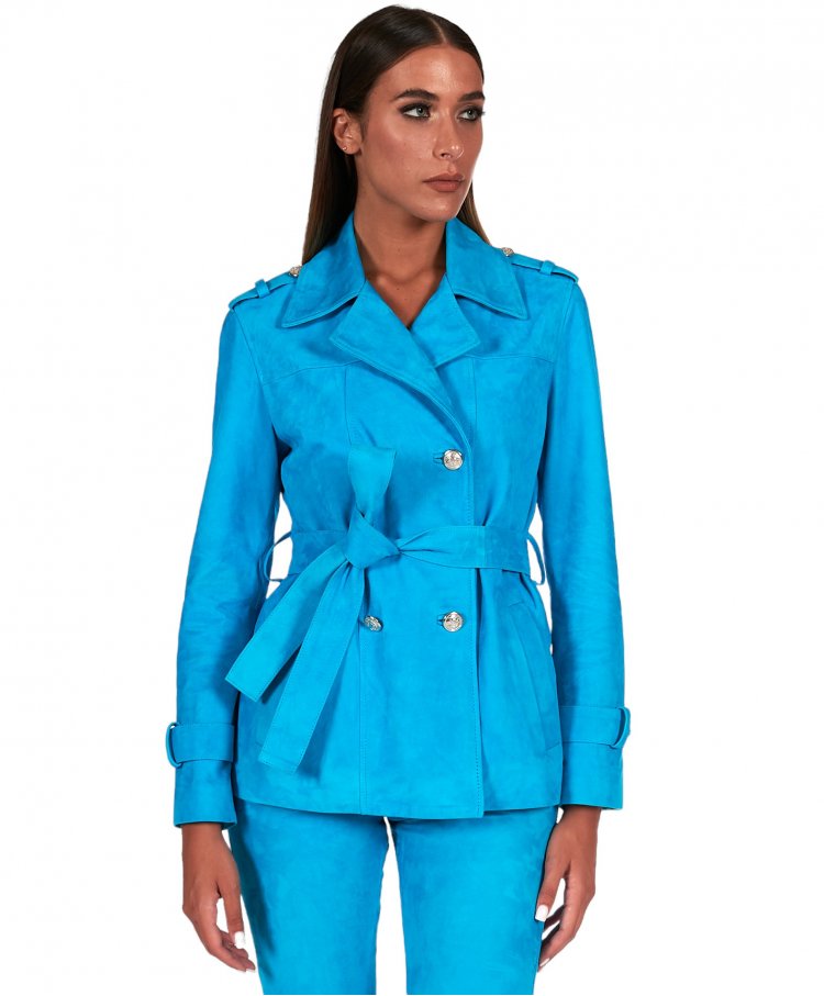 Veste en daim turquoiser à...