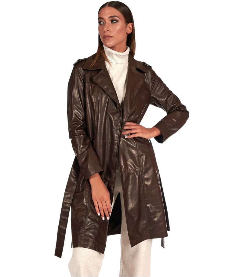 Manteau trench cuir marron...