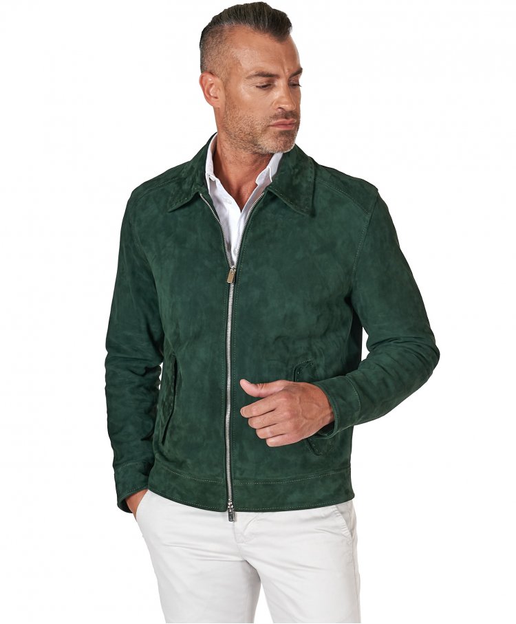 Blouson en cuir vert avec...