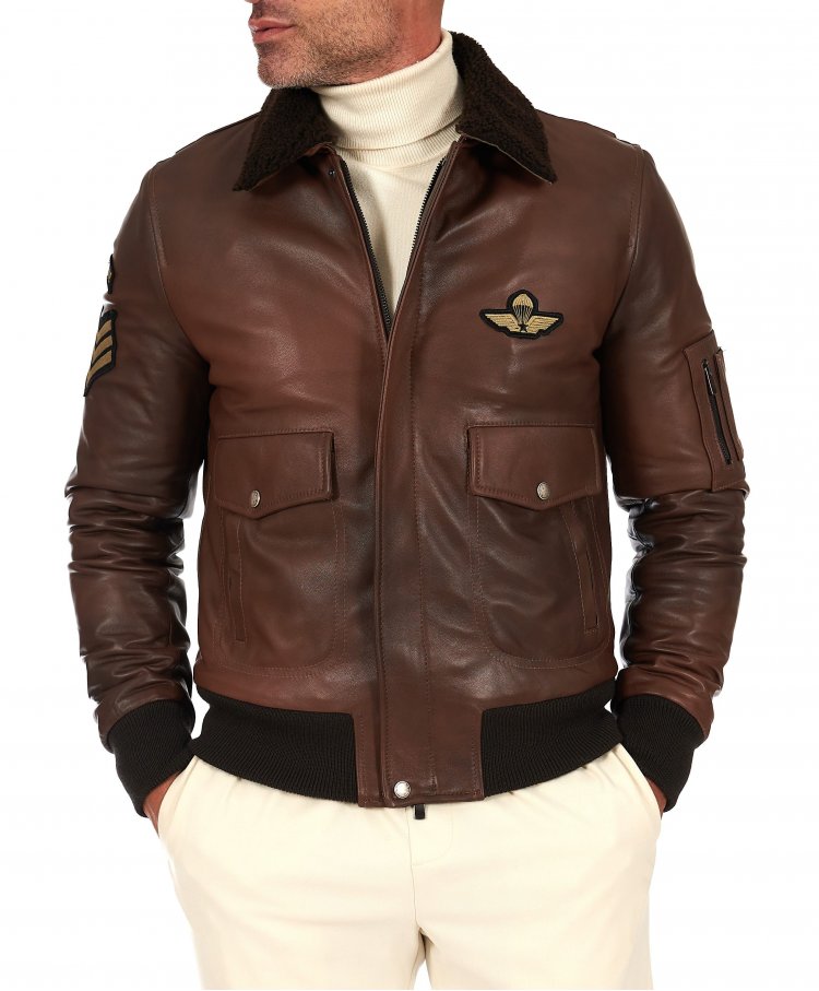 Blouson cuir marron bomber...