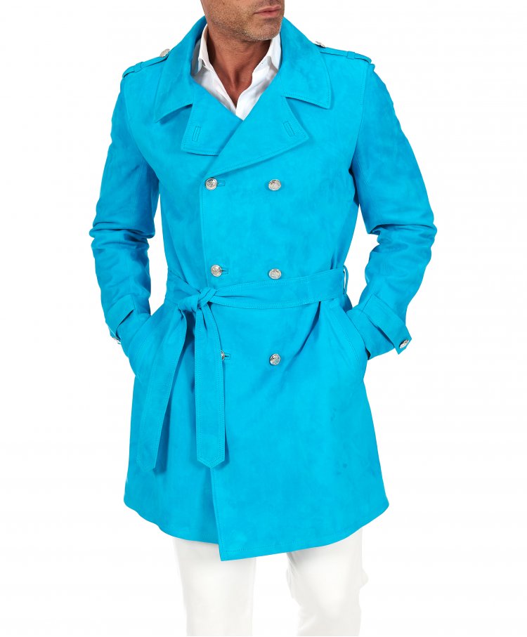 Manteau cuir daim turquoise...