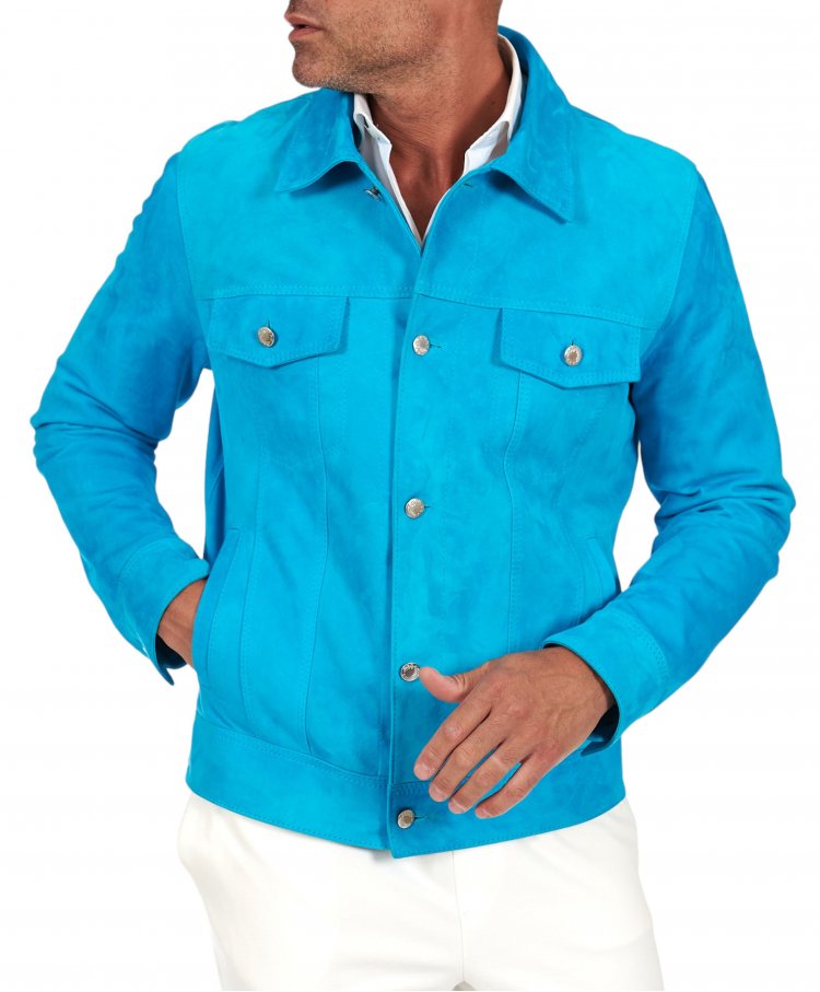 Blouson cuir daim turquoise...