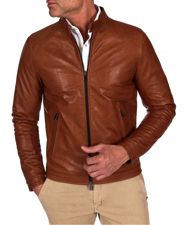 Blouson cuir cognac effet...