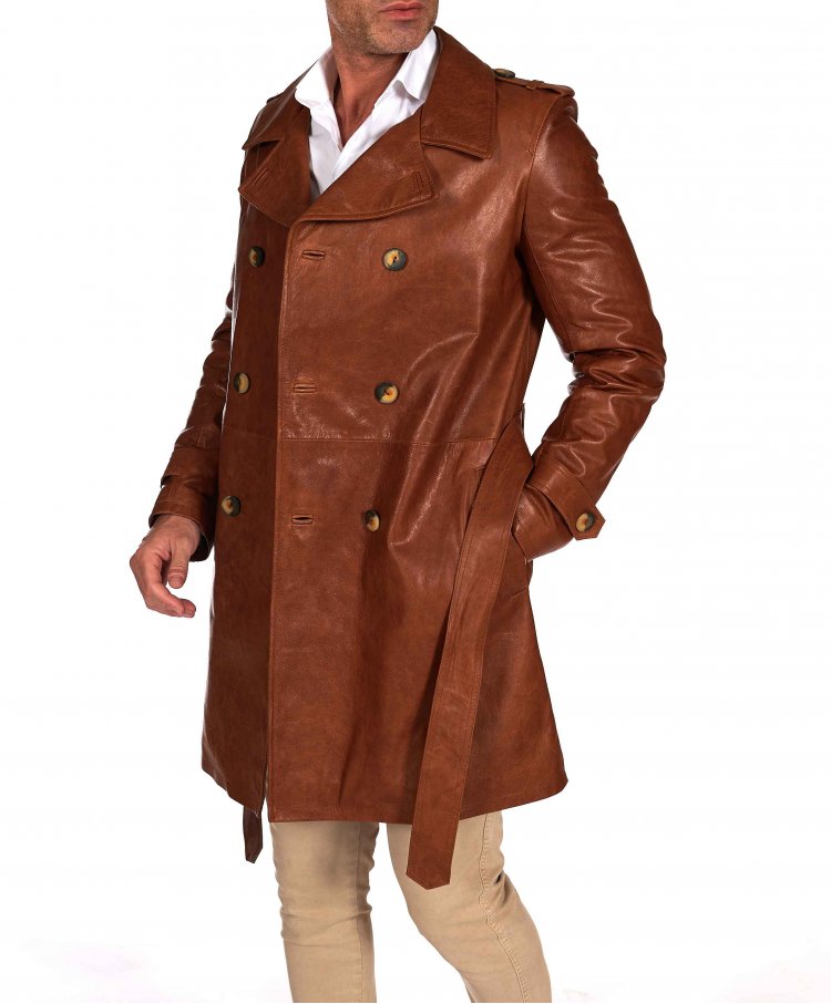 Manteau cuir vintage cognac...