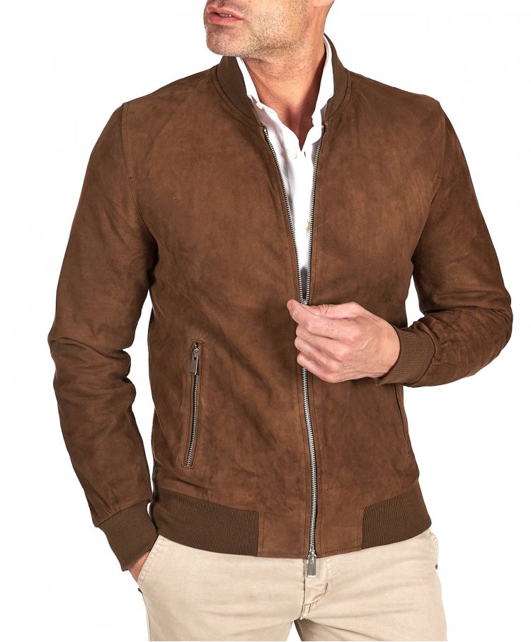 Blouson cuir daim taupe...