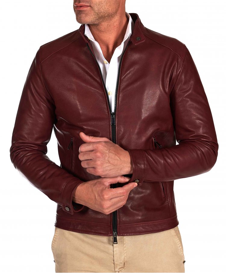 Blouson cuir bordeaux veste...