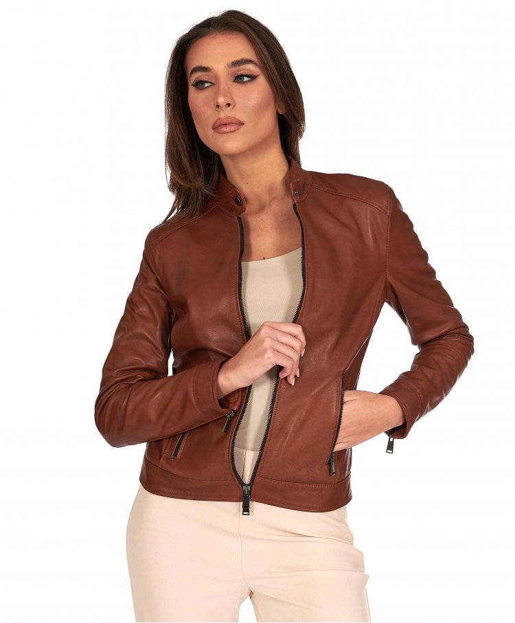 Veste cuir cognac deux...