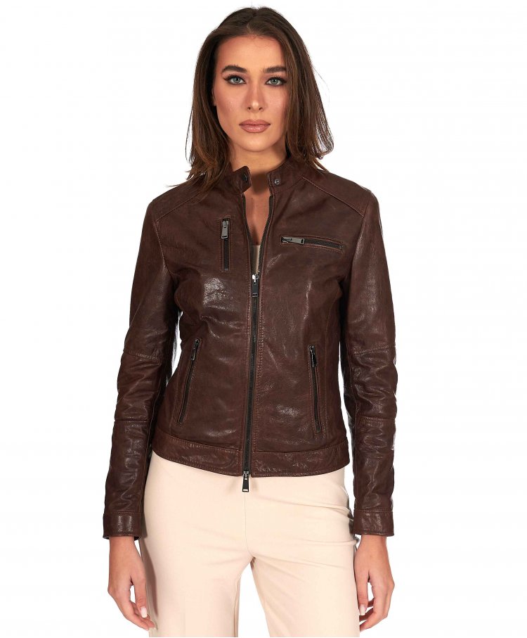 Veste cuir vintage marron...