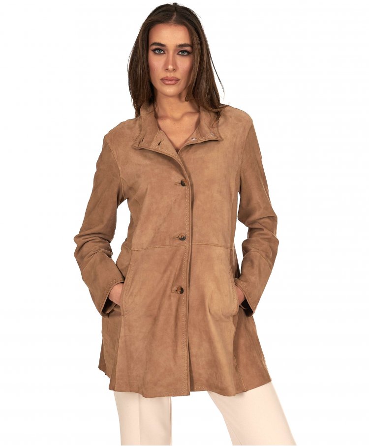 Manteau cuir daim beige...