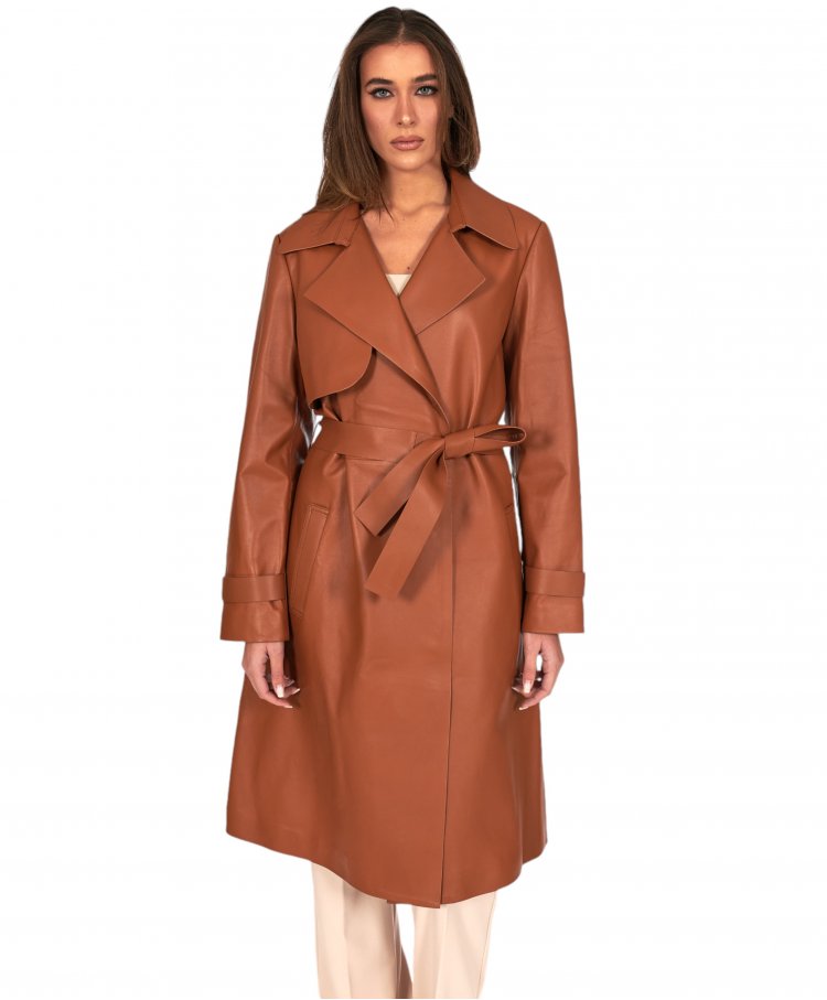 Manteau cuir cognac à...