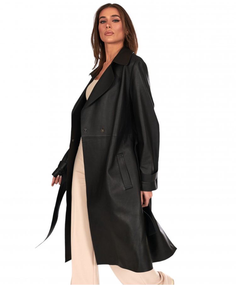 Manteau cuir noir à...