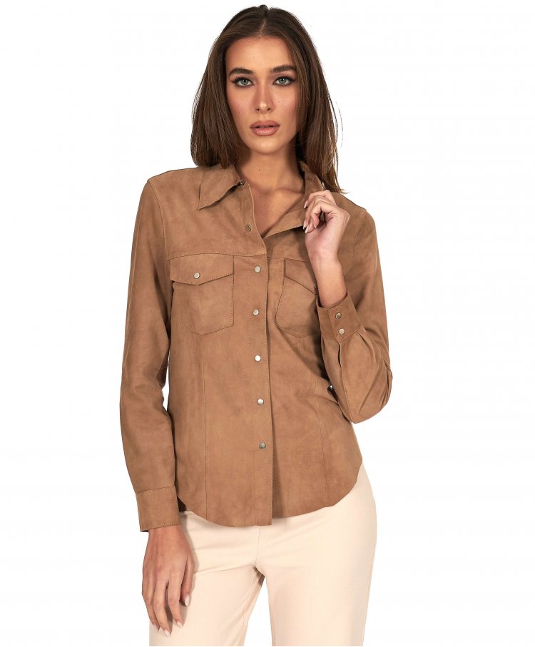 Chemise cuir velours beige...