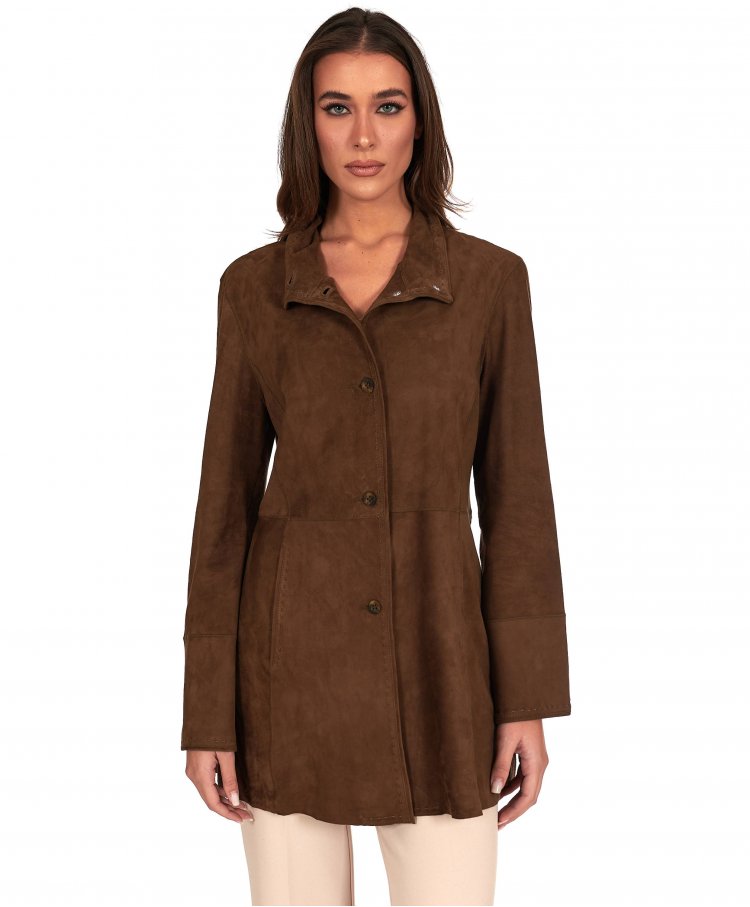 Manteau cuir daim taupe...