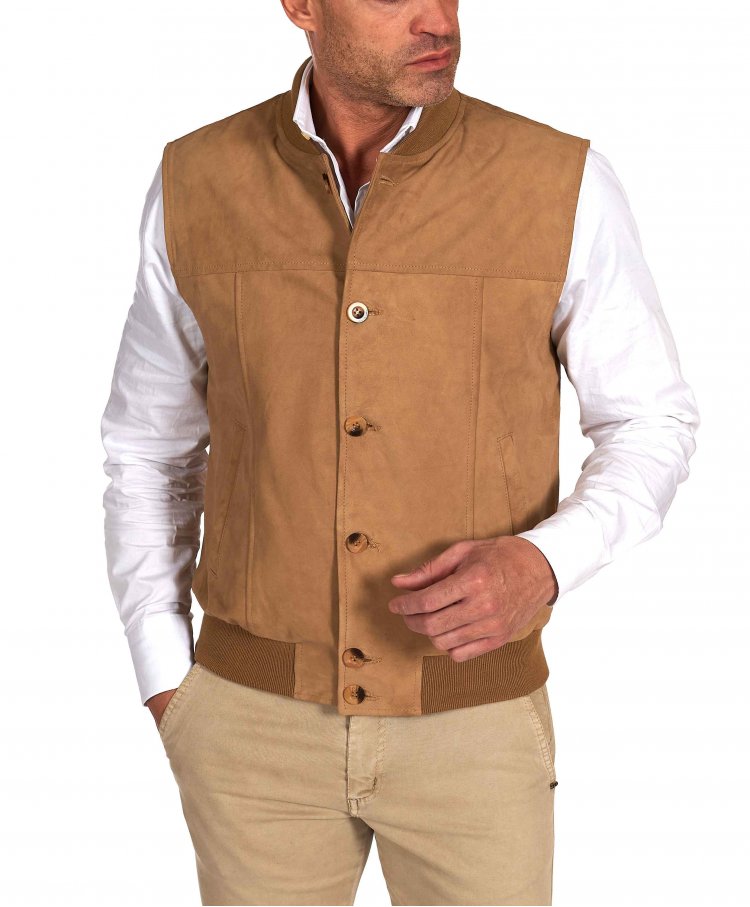 Gilet en cuir suédé beige...