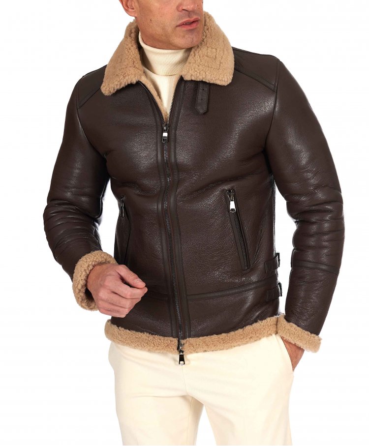 Blouson mouton marron moto...