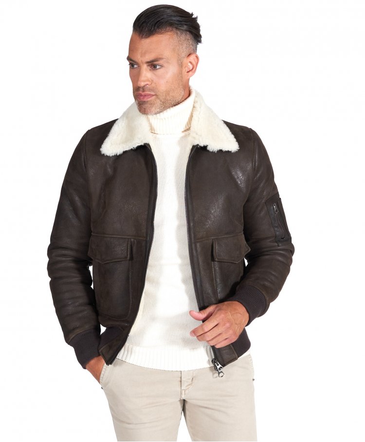 Blouson mouton marron foncé...