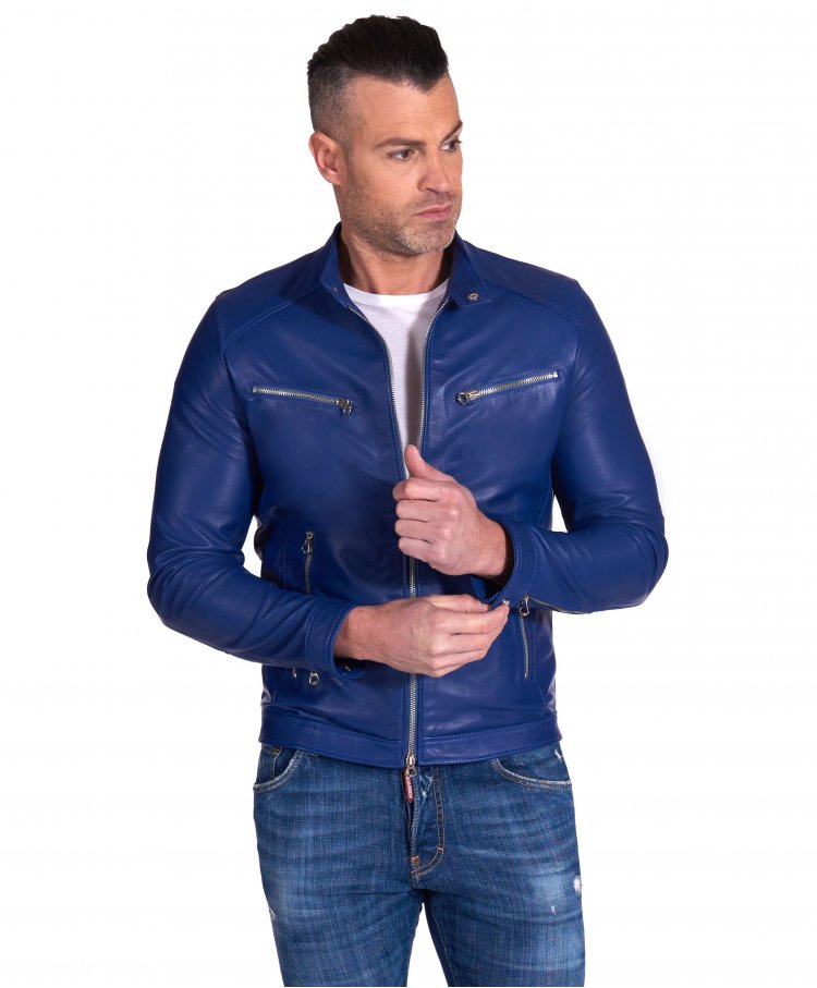 Blouson cuir bleu...