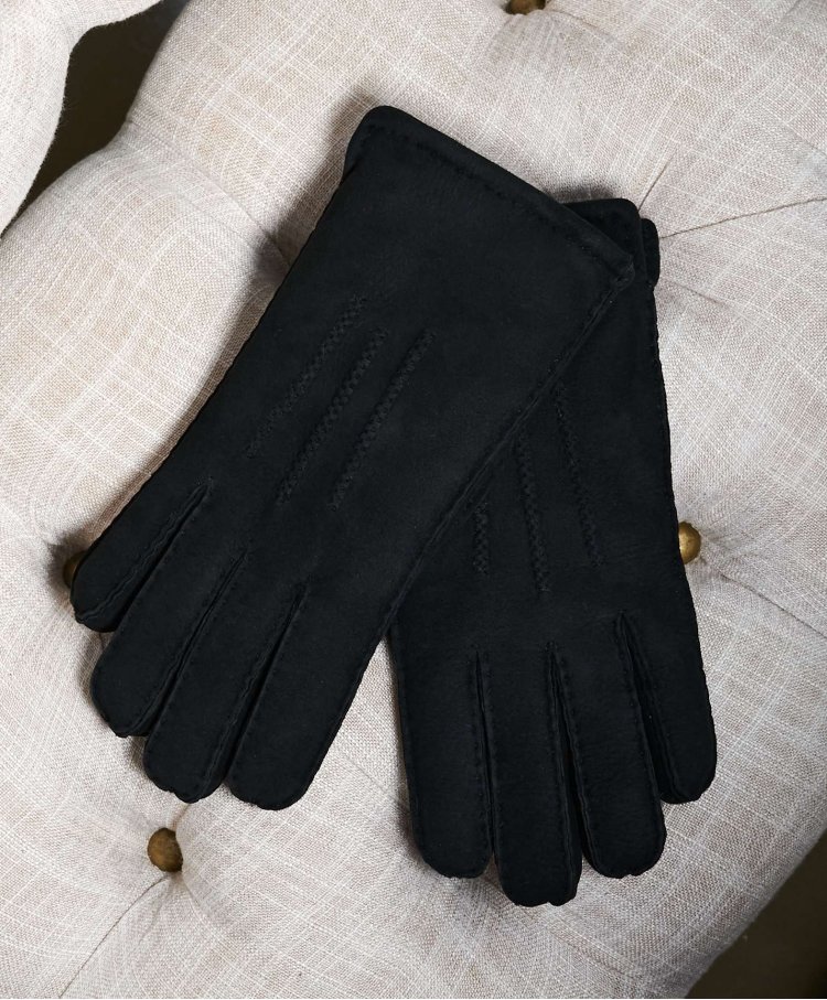 Gants peau mouton noir pour...