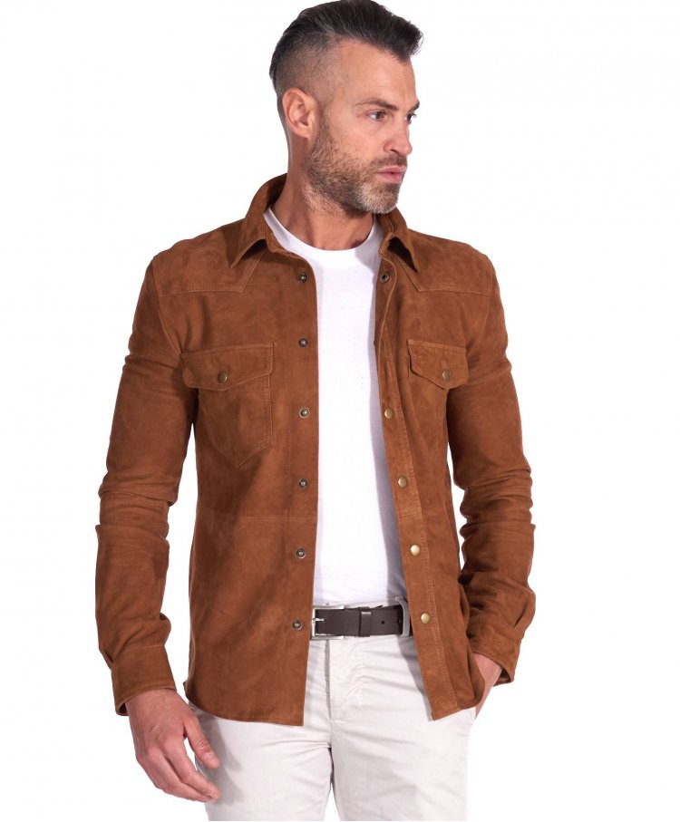 Chemise daim cognac sans...