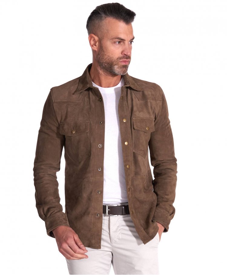 Chemise daim taupe sans...