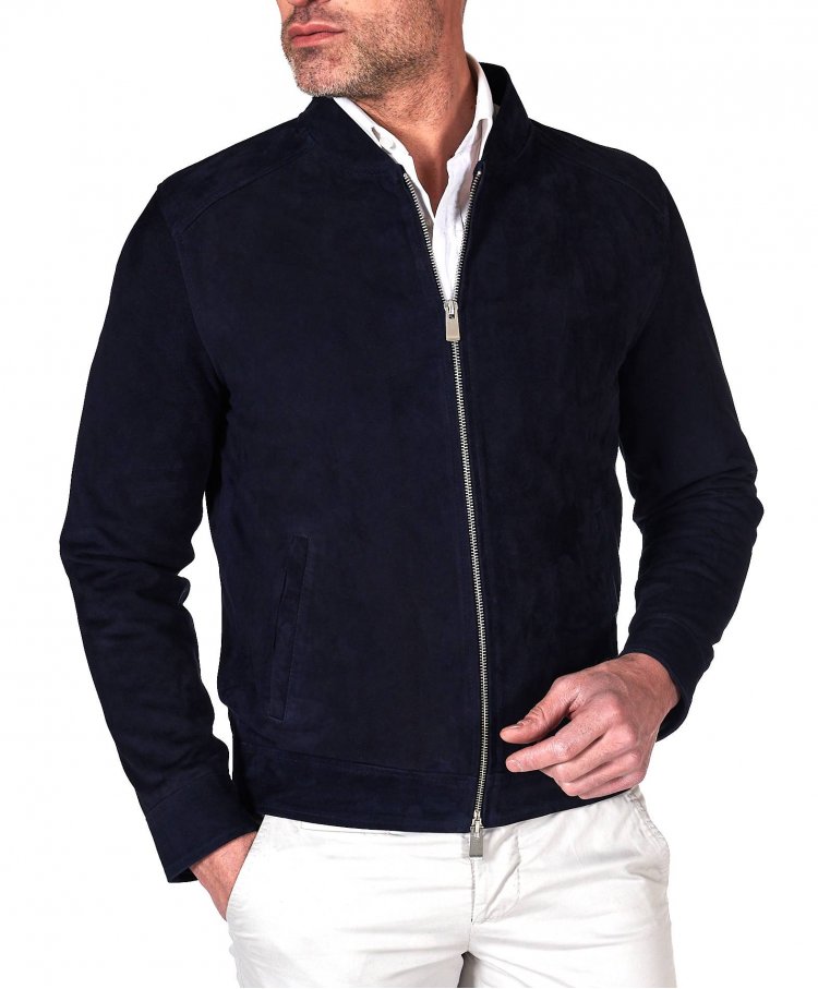 Blouson cuir daim bleu cuir...