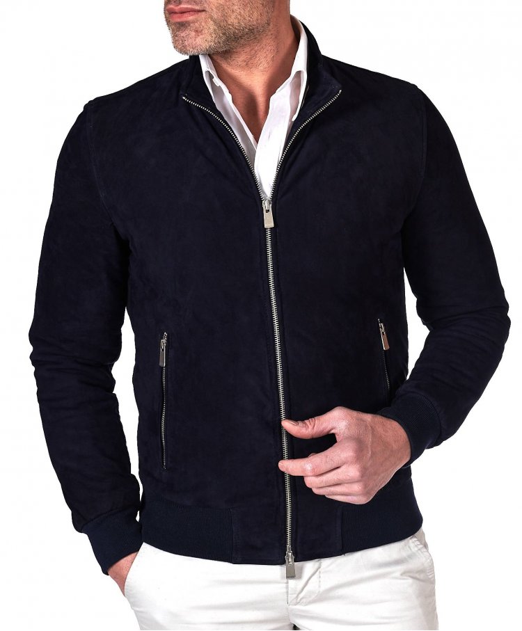 Blouson bomber cuir bleu...