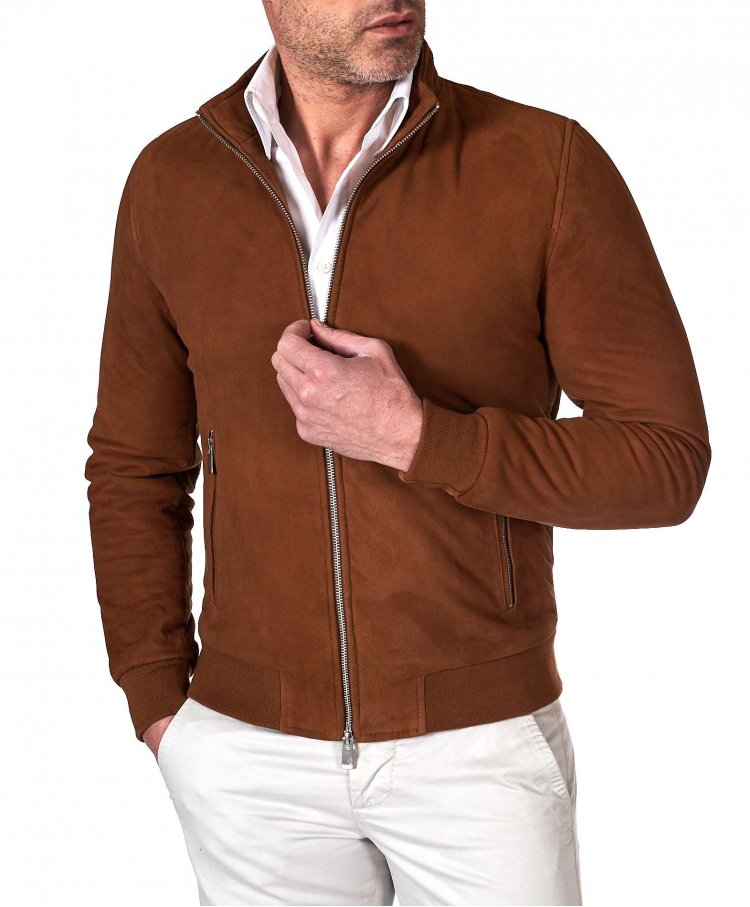 Blouson cuir cognac bomber...