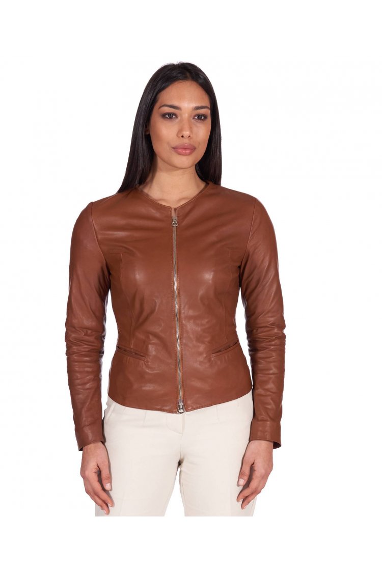 Veste cuir naturel cognac...