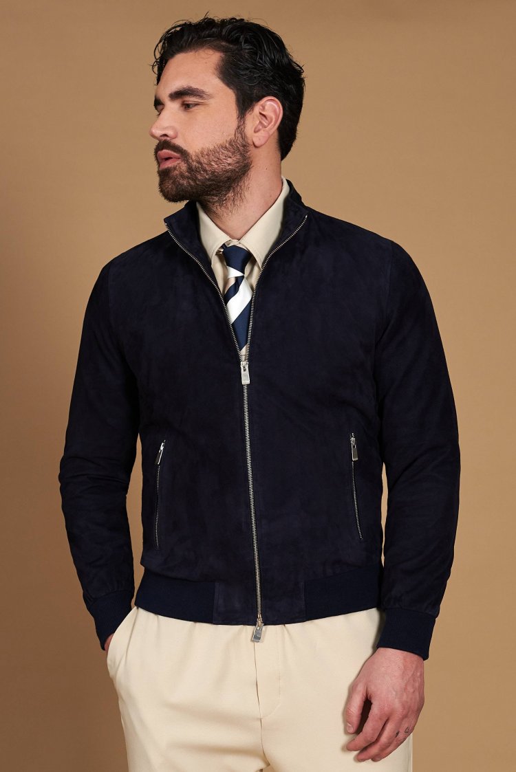 Blouson bomber cuir bleu...