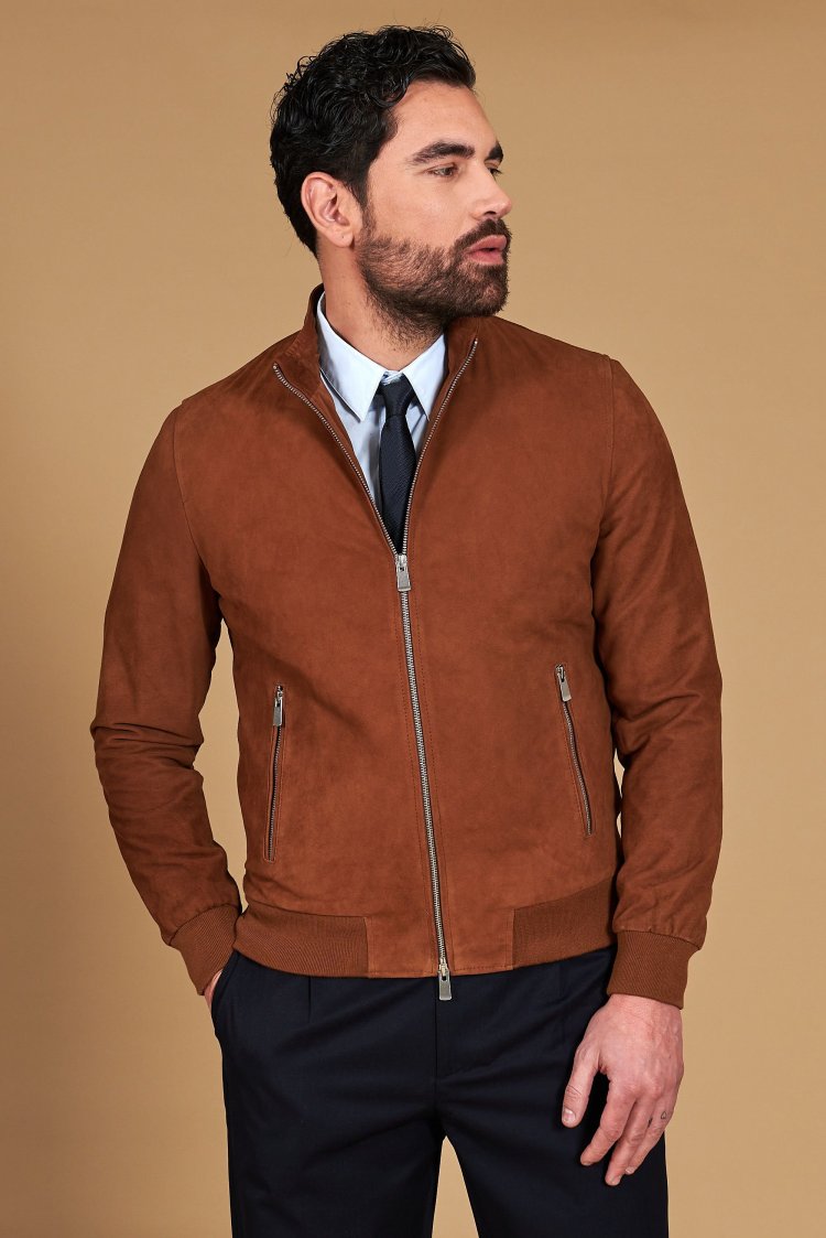 Blouson cuir cognac bomber...