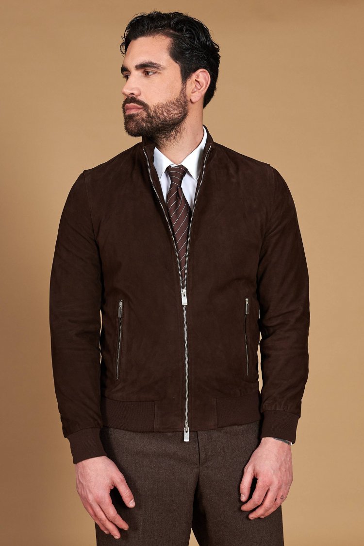 Blouson bomber cuir marron...